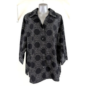 FoxCroft sz 18W Shirt Classic Fit Wrinkle Free black & white dots btns ls 1705
